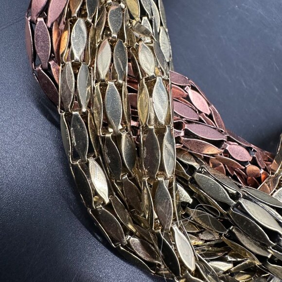 Vintage Braided Chain Necklace Copper Gold Tone Metal Multple Strands 1980s Glam - Picture 6 of 8